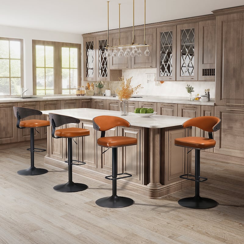 Art Leon Faux Leather Swivel Adjustable Bar Stool with Wood Accents
