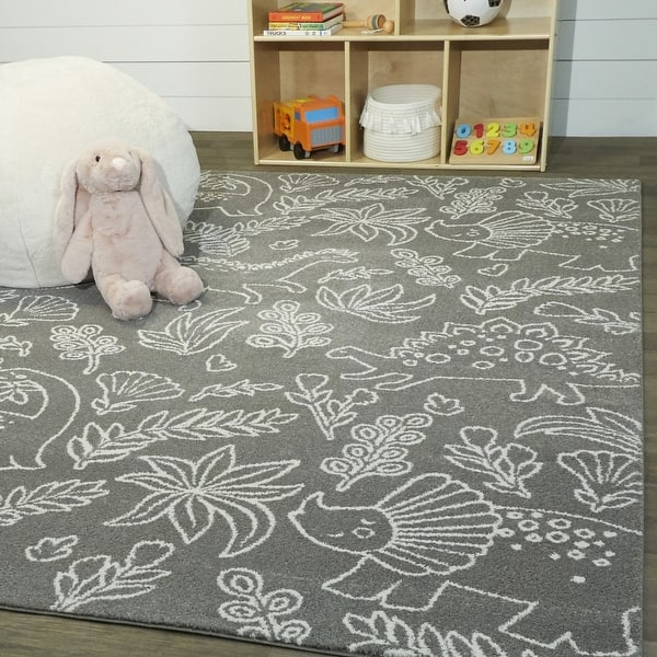 slide 2 of 15, Mod-Tod Happy Dinos Dinosaur Dig Kids Area Rug 3'11" x 5'7" - Grey - Rectangle