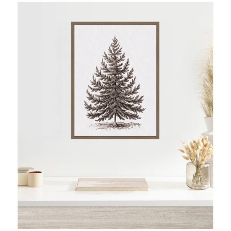Kate and Laurel Sylvie Framed Canvas Vintage Evergreen Fir Tree lllustration I by The Creative Bunch Studio