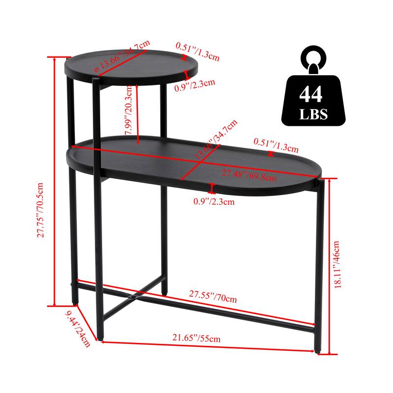 2 Tier Oval End Table Sofa Side Table Modern Home Storage Stand Wood Side Cabinet Narrow Side Coffee Table with Storage Tray
