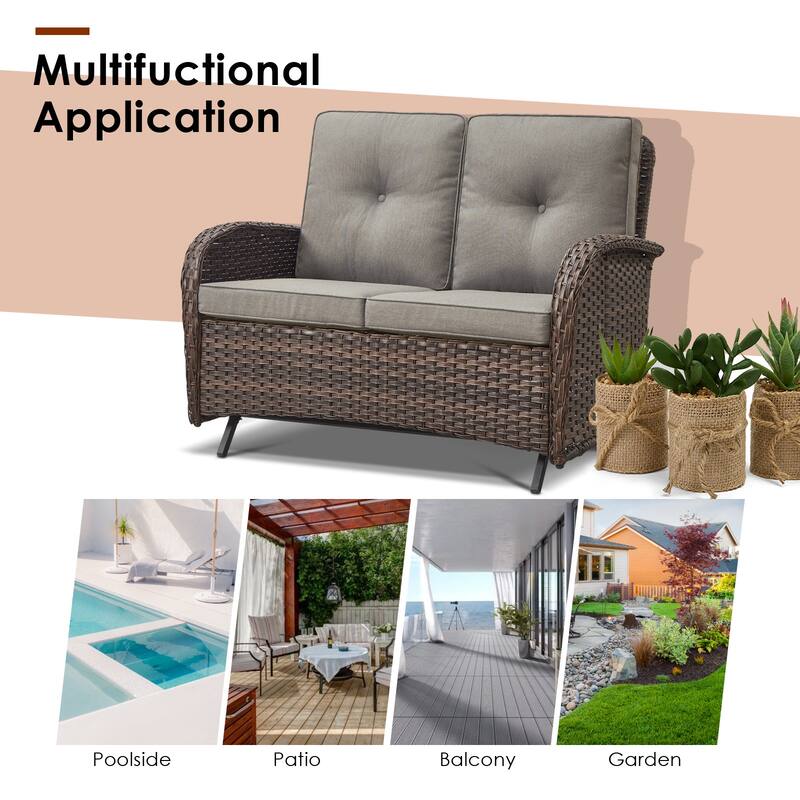 Outdoor Glider Sofa with Swivel Chairs Ottoamns