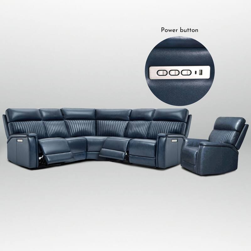 105" W Genuine Leather Power Reclining Sectional and Recliner Sofa Set with USB&USB-C Port, 1 Power Armlesschair
