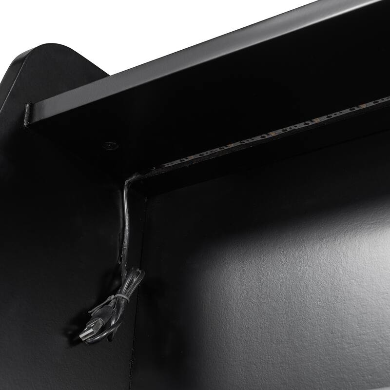 Wooden Platform Bed with Pull Out Trundle Bed and Drawers, All-in-One LED Headboard with Charging Station and Flip Up Storage