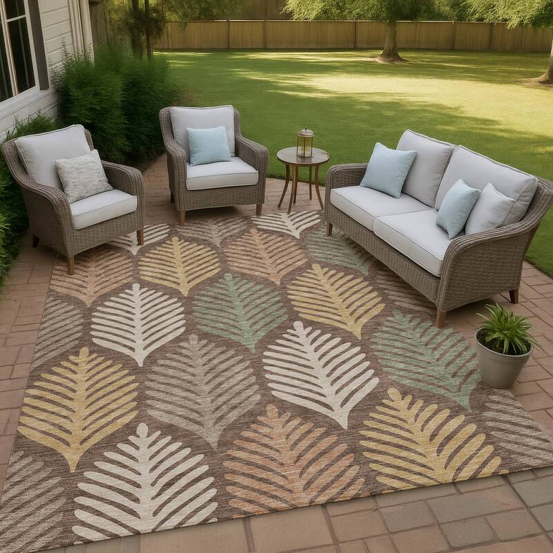 Machine Washable Indoor/ Outdoor Modern Fern Chantille Rug - Chocolate - 2'6" x 3'10"