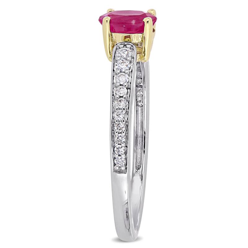 Miadora 2-Tone 10k White and Yellow Gold Ruby and 1/6ct TDW Diamond Engagement Ring
