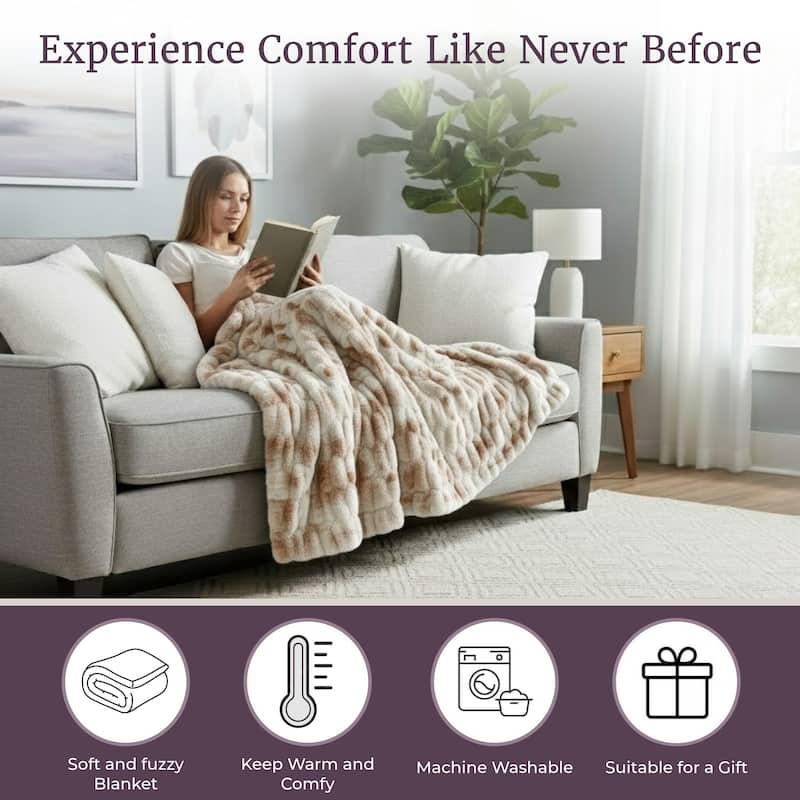 Oversized Ruched Faux Fur Blanket - 60x80-Inch Queen-Size Throw by Lavish Home