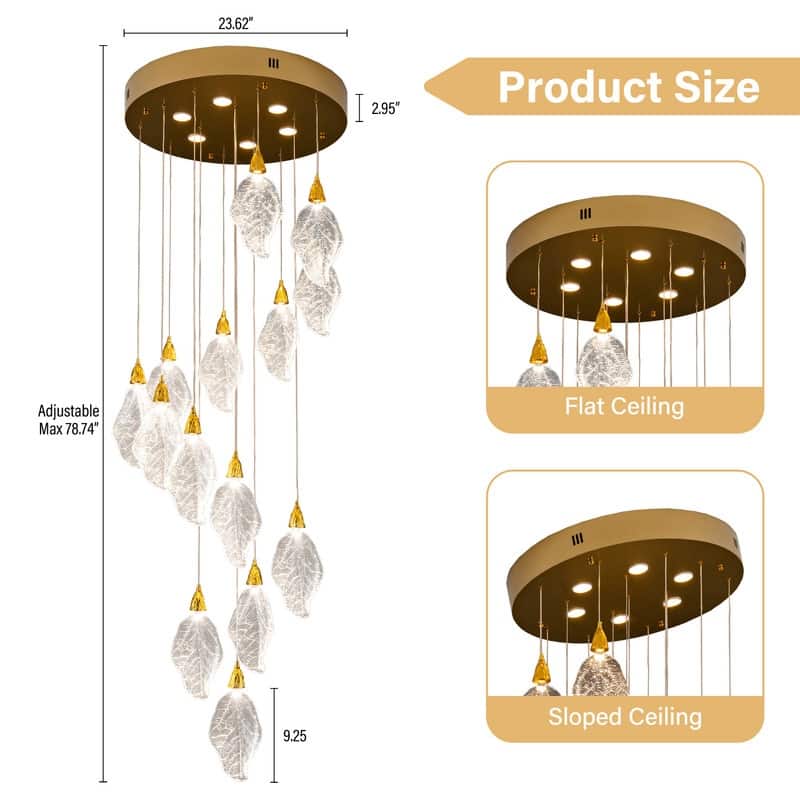 KAYLA D31.5" 18-Light Modern Chandelier, Bionic Leaf Chandelier