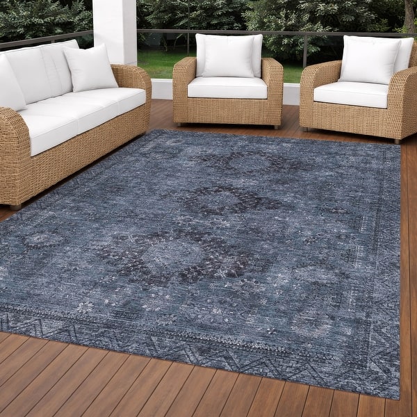 slide 2 of 103, Machine Washable Indoor/ Outdoor Global Inver Chantille Rug Denim - 10' x 14'