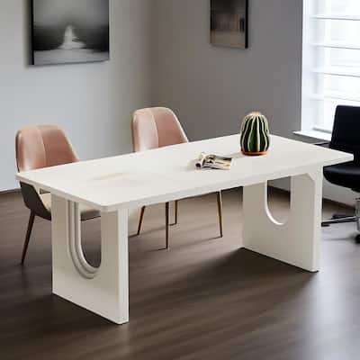 White MDF Large Office Desk Rectangle Sturdy Modern Design