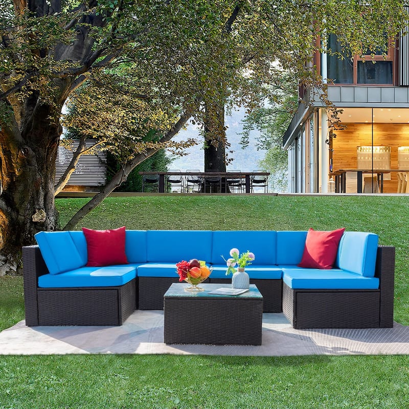 Lacoo 7 Pieces Outdoor Sectional Sofa Wicker Rattan Conversation Sets