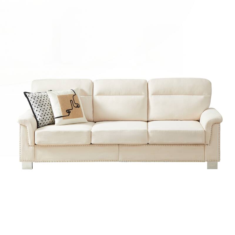 Modern Compressed Snowfleece Fabric 3-Seater Sofa, for Living Room, Bedroom, Office & Entertainment Spaces