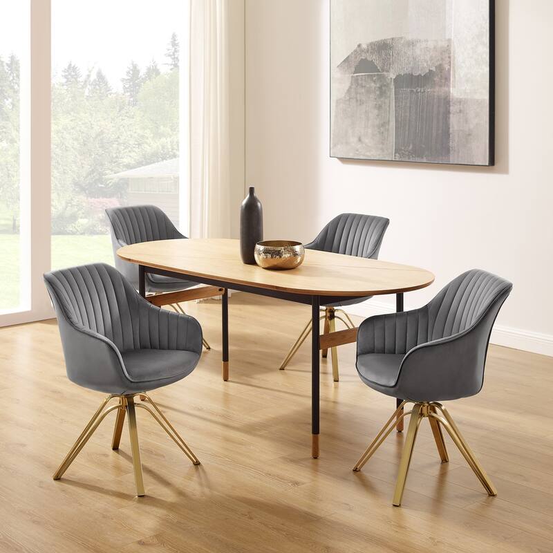 Art Leon Set of 2 Velvet Swivel Dining Chair with Golden Legs