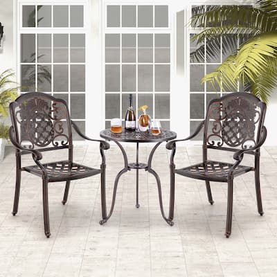 2/4 PCS Stackable Cast Aluminum Chairs All-Weather Bistro Armchairs
