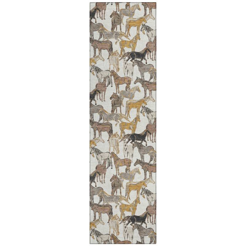Machine Washable Indoor/ Outdoor Horse Herd Chantille Rug