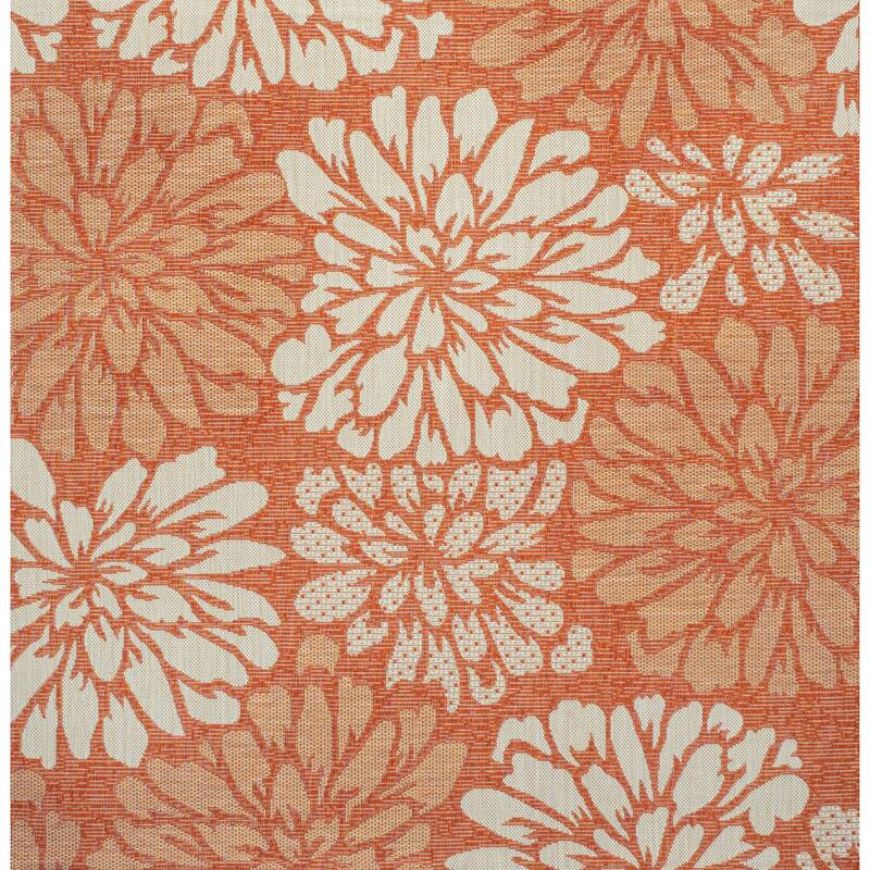 JONATHAN Y Floral Textured Weave Indoor/Outdoor Area Rug - 5' Square - Orange/Cream