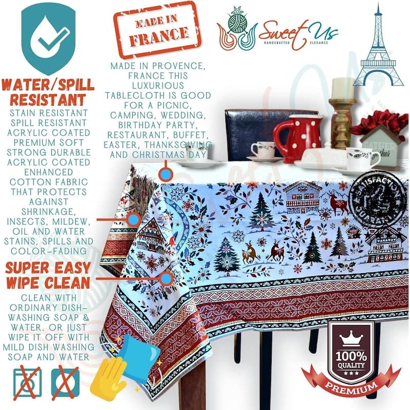 Wipeable French Acrylic Coated Spill Resistant Tablecloth - 60 X 98 in.