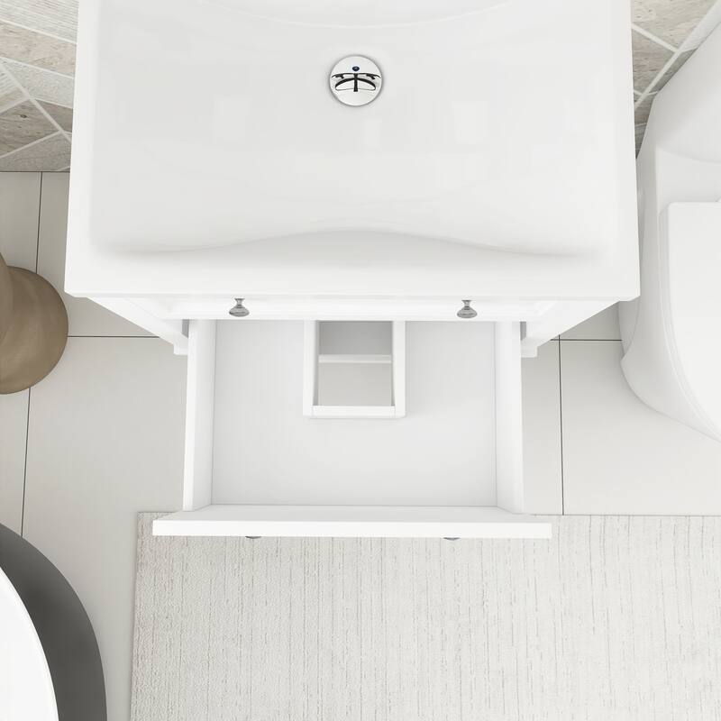 24 Inch MDF Freestanding Bathroom Vanity Set in White Integrated Ceramic Sink - 24" x 32" in.