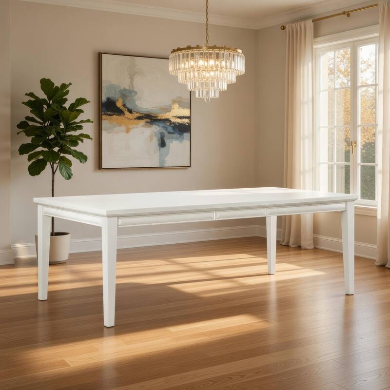 Witzy Dining Table, White Oak Solid Poplar Wood, 90 Inch Rectangular - White Oak