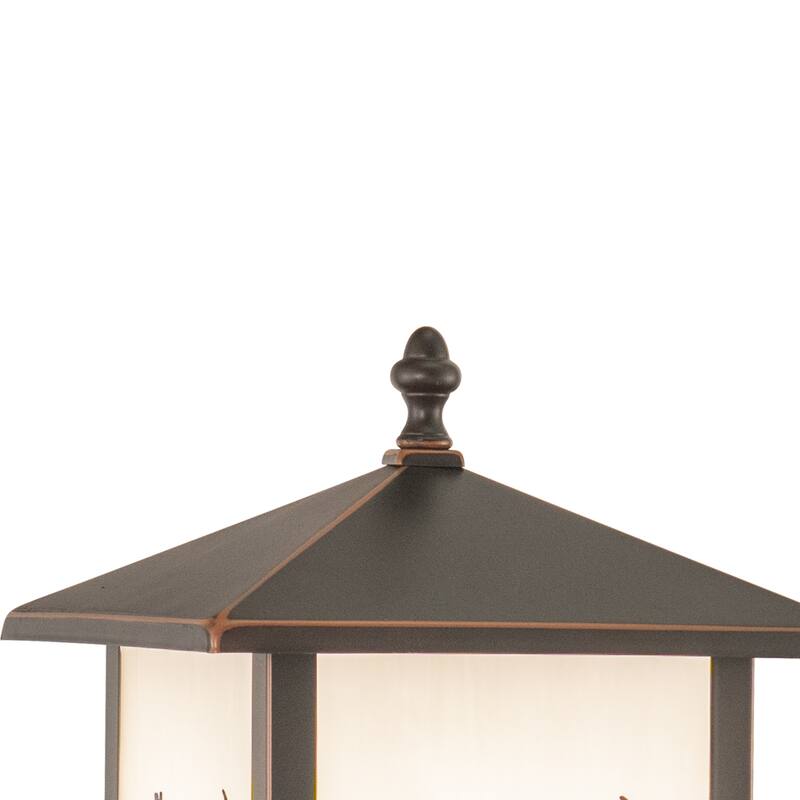 Bryce 1L Bronze Rustic Outdoor Deer Tree Post Light White Glass - 8-in W x 14-in H x 8-in D