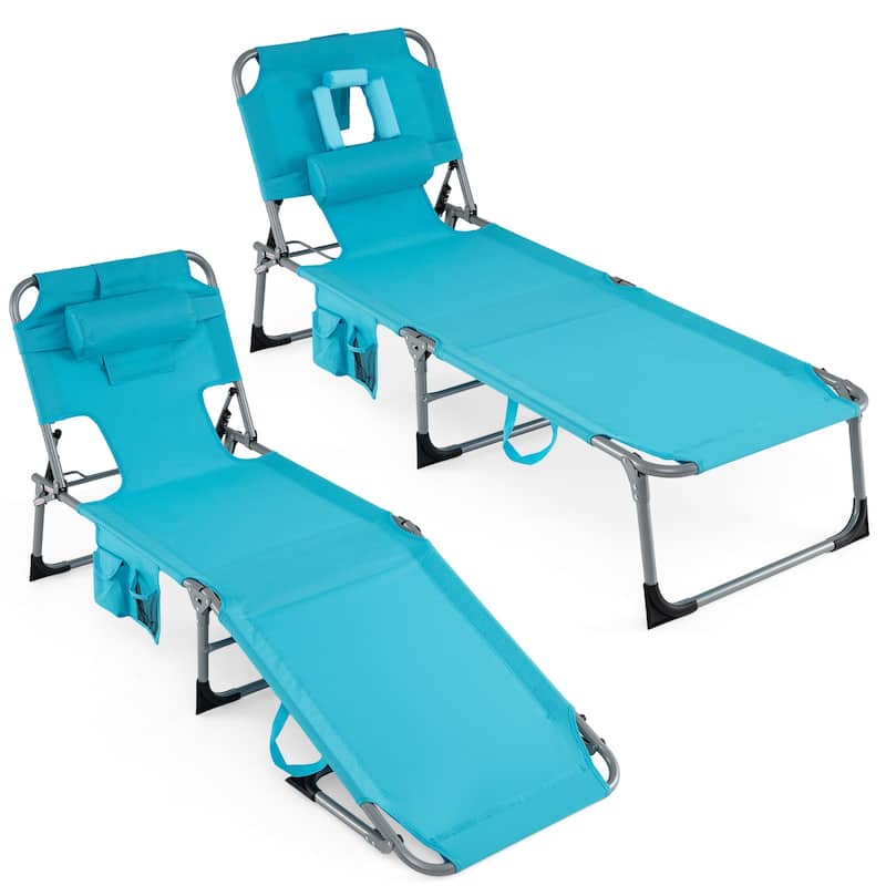 Gymax 2PCS Tanning ChairPortable Chaise Lounge Chair w/4-Position - Green