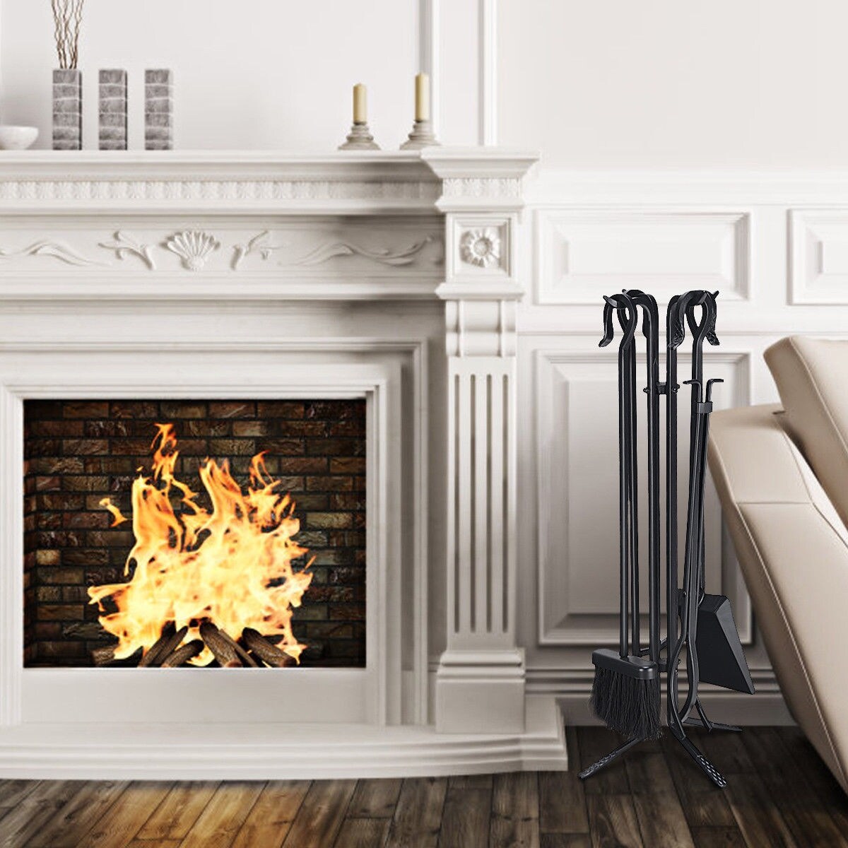 Shop Costway 5 Pieces Fireplace Tools Set Iron Fire Place Tool Set