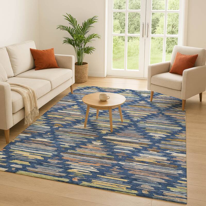 Machine Washable Indoor/ Outdoor Modern Trellis Chantille Rug