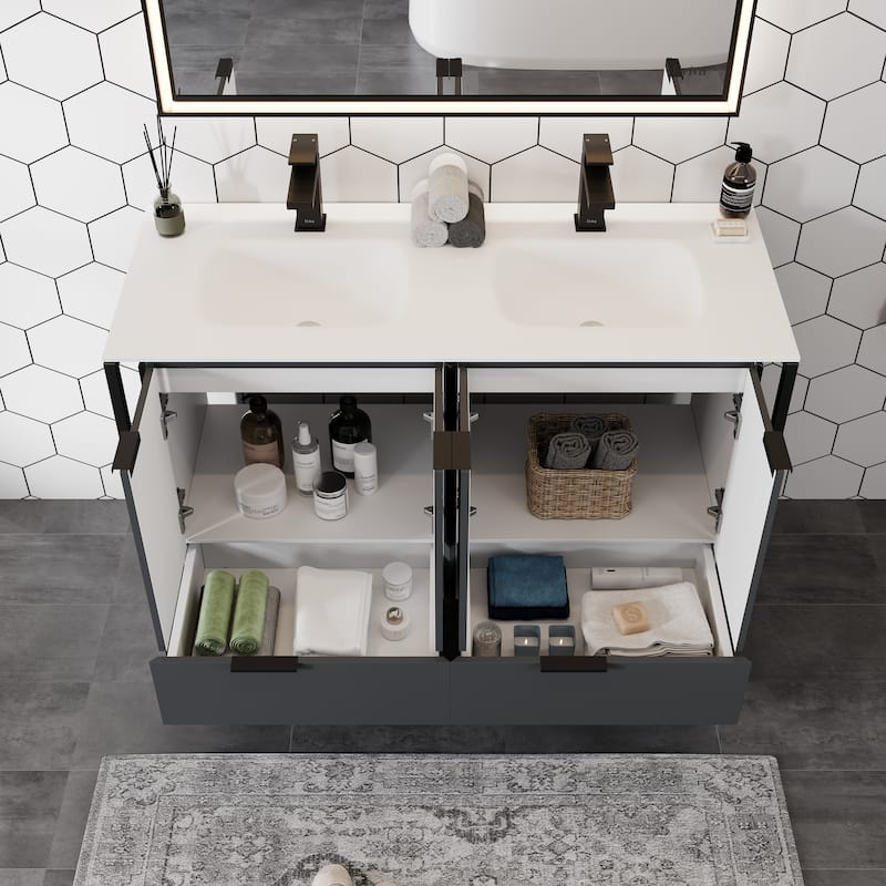 Eviva Onyx Wall Mount Bath Vanity with Solid Surface Top