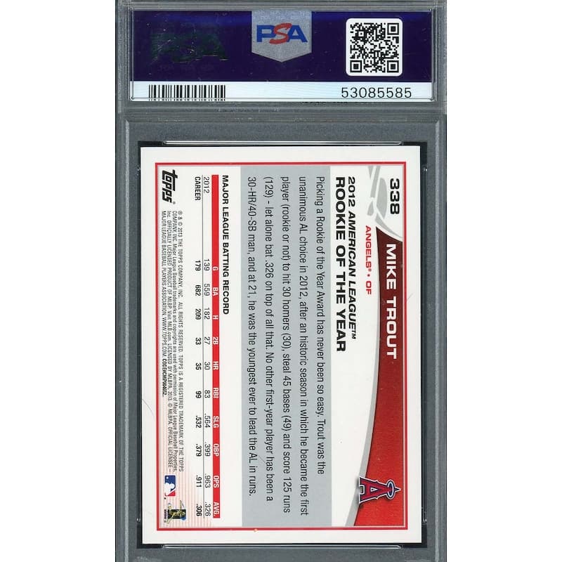 Mike Trout 2013 Topps Baseball Card #338 Graded PSA 10 - 8'6" x 11'6"