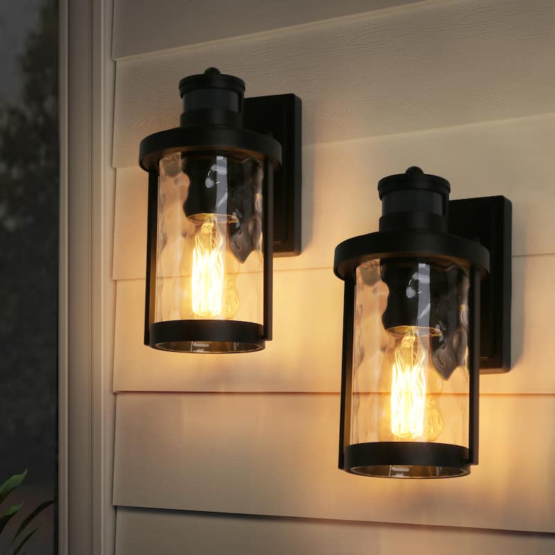 2 Pack Modern Outdoor Wall Lights Motion Sensor Wall Sconce Lights Black Exterior Lighting - D4" X H 10.5"