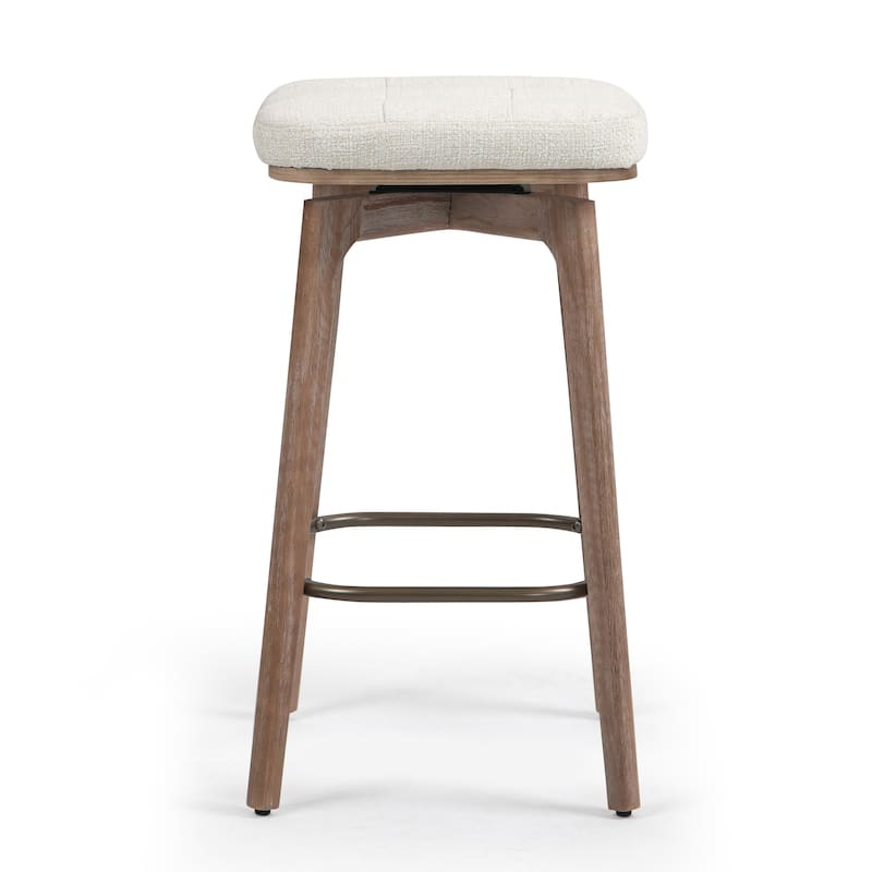 Set of 2 Beckham Beige Woven Fabric Backless Counter Stool with Natural Wood Legs