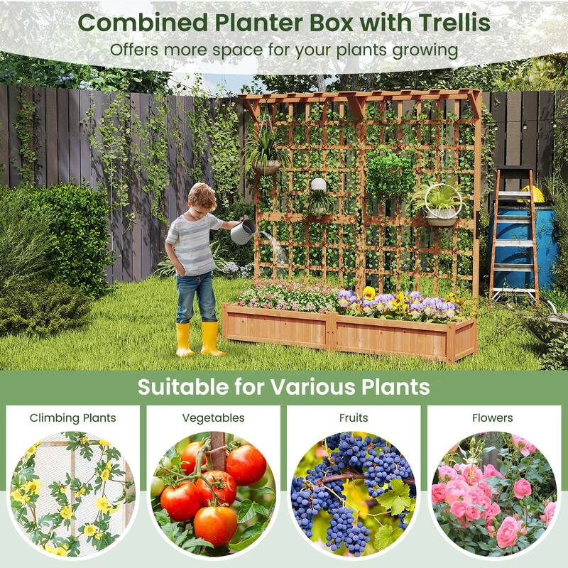 Costway 71" Large Wooden Planter Container with Trellis, Hanging Roof - See Details
