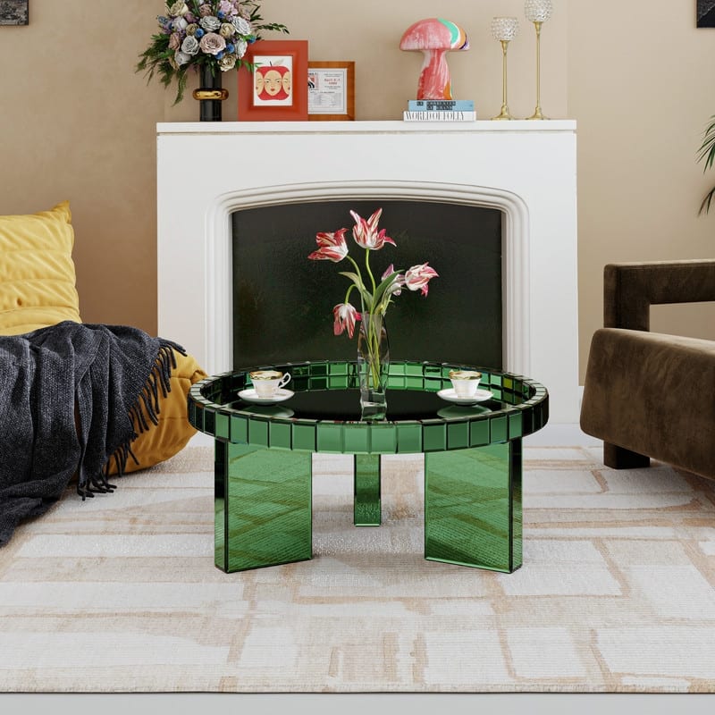 Round Glass Tray Top Coffee Table