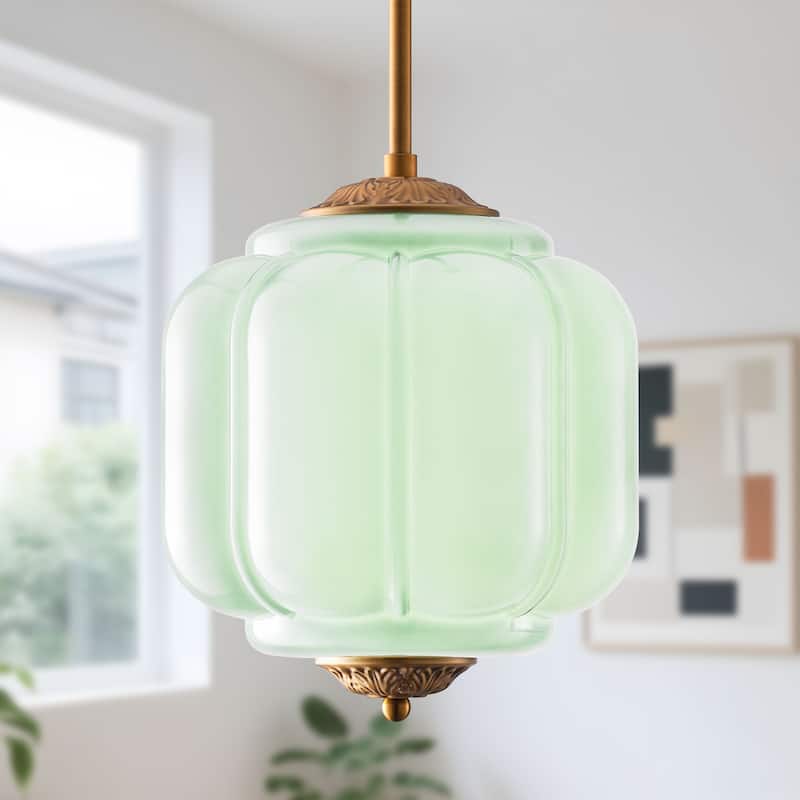Starsky 1-Light Retro Pumpkin Shaped Glass Pendant Light - Green