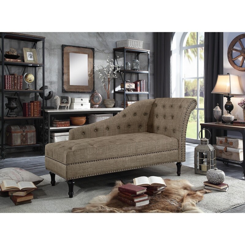 Beige Large Classic Velvet Fabric Living Room Chaise Lounge with