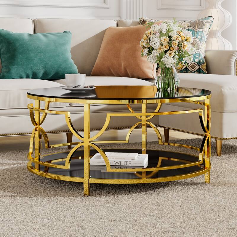 Coffee Table Round Room Table, Stainless Steel Irregular Leg Tempered Glass Top