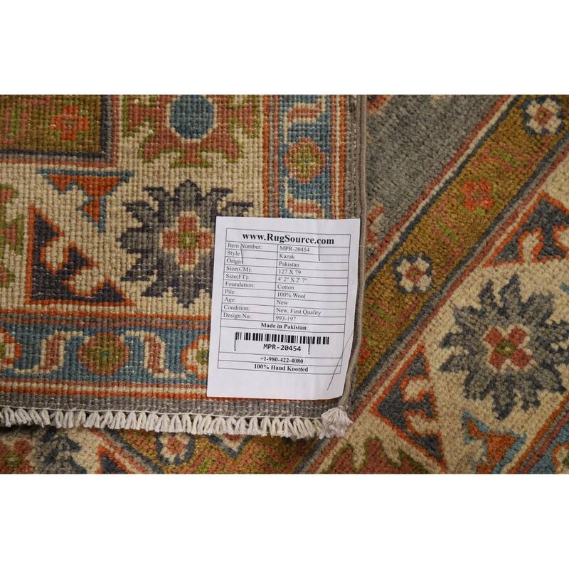 Gray Kazak Foyer Rug Hand-Knotted Traditional Wool Carpet - 2'7"x 4'2"