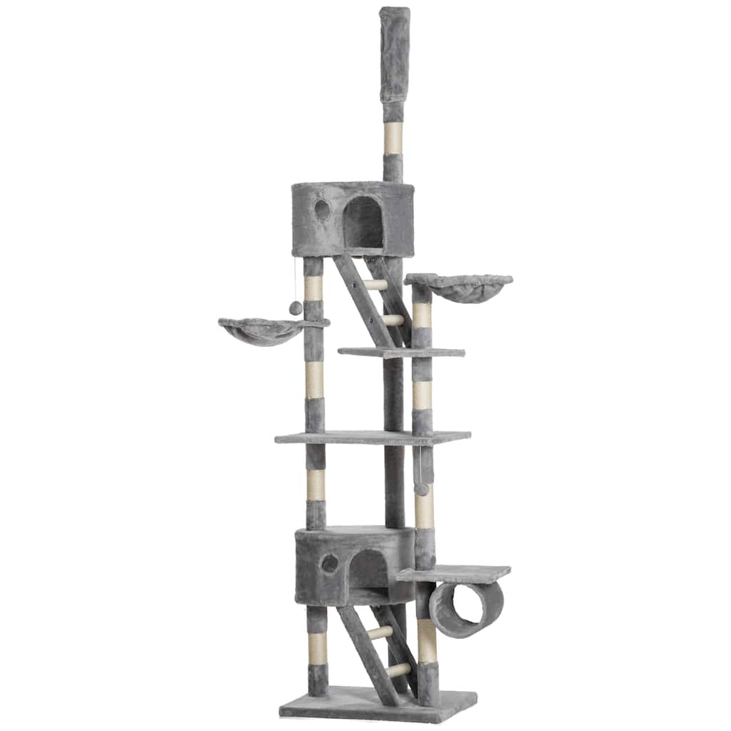 PawHut Floor to Ceiling Cat Tree, 94.5-102.5 inch Adjustable Height Cat Climbing Tower Light Gray