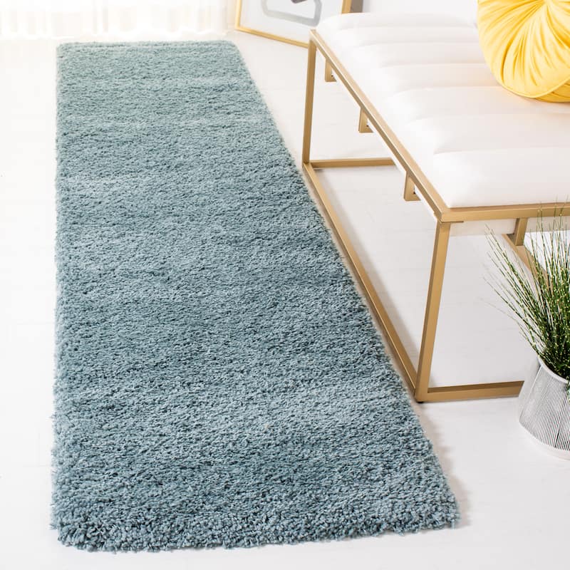 SAFAVIEH California Premium Shag Izat 2-inch Thick Area Rug - 2'3" x 9' Runner - Light Blue