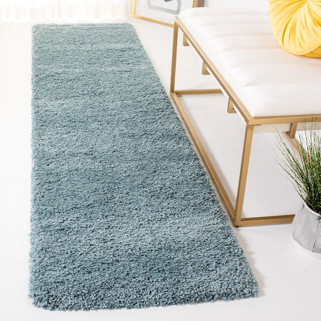 SAFAVIEH California Shag Izat 2-inch Thick Area Rug - 2'3" x 9' Runner - Light Blue
