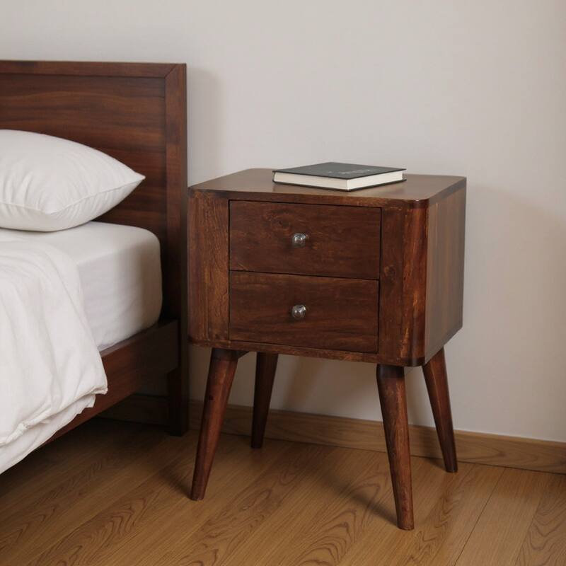 HomeRoots 24" Chestnut Solid Wood Square Two Drawer Nightstand - Chestnut - 2-drawer