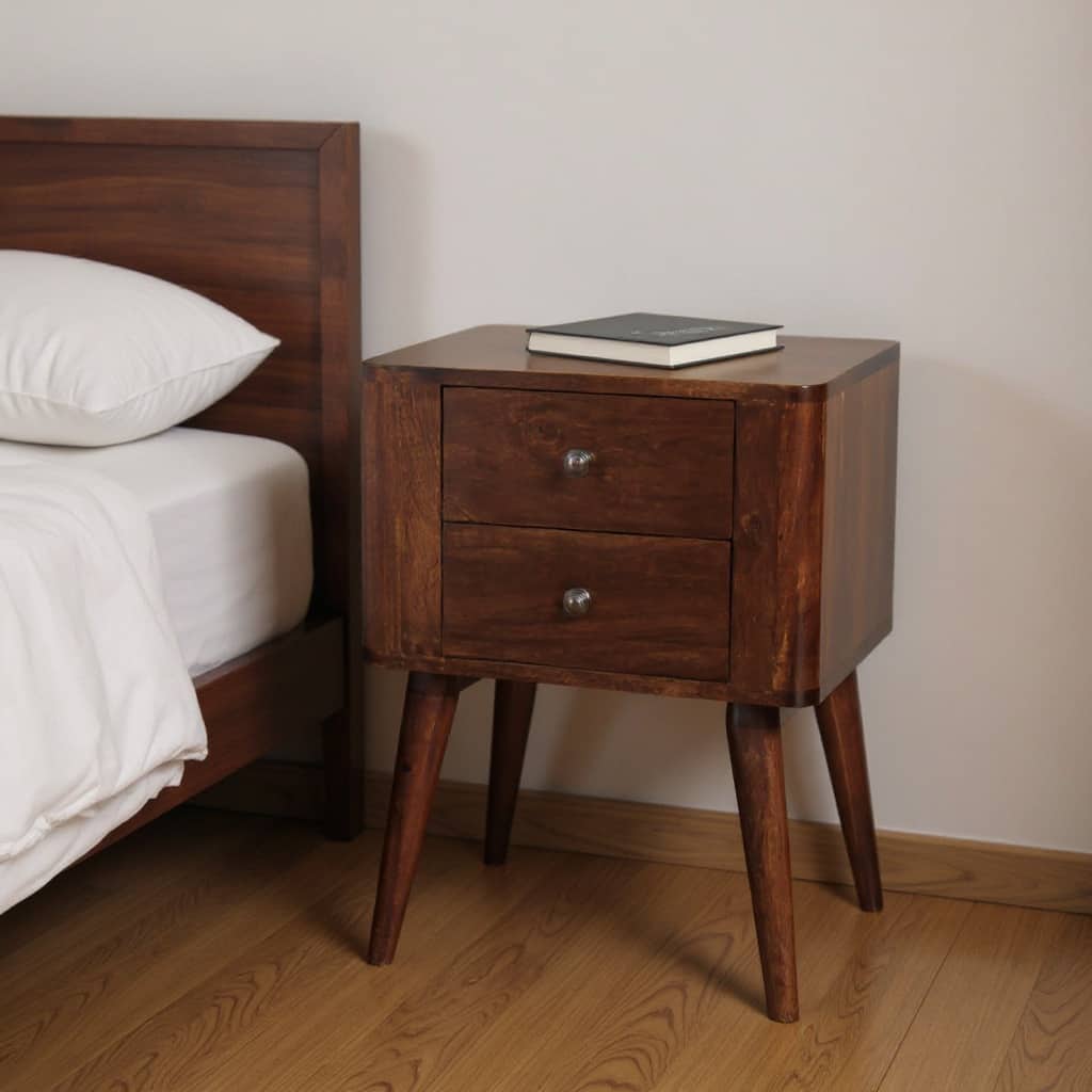 HomeRoots 24" Chestnut Solid Wood Square Two Drawer Nightstand