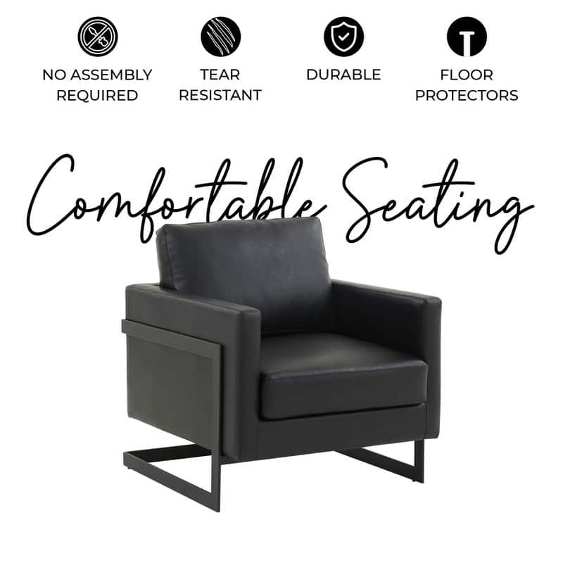 Lincoln Upholstered Leather Single-Seater Sofa Fabric Accent Chair in Black Steel Frame with Seat and Back Cushion Chair - 35"