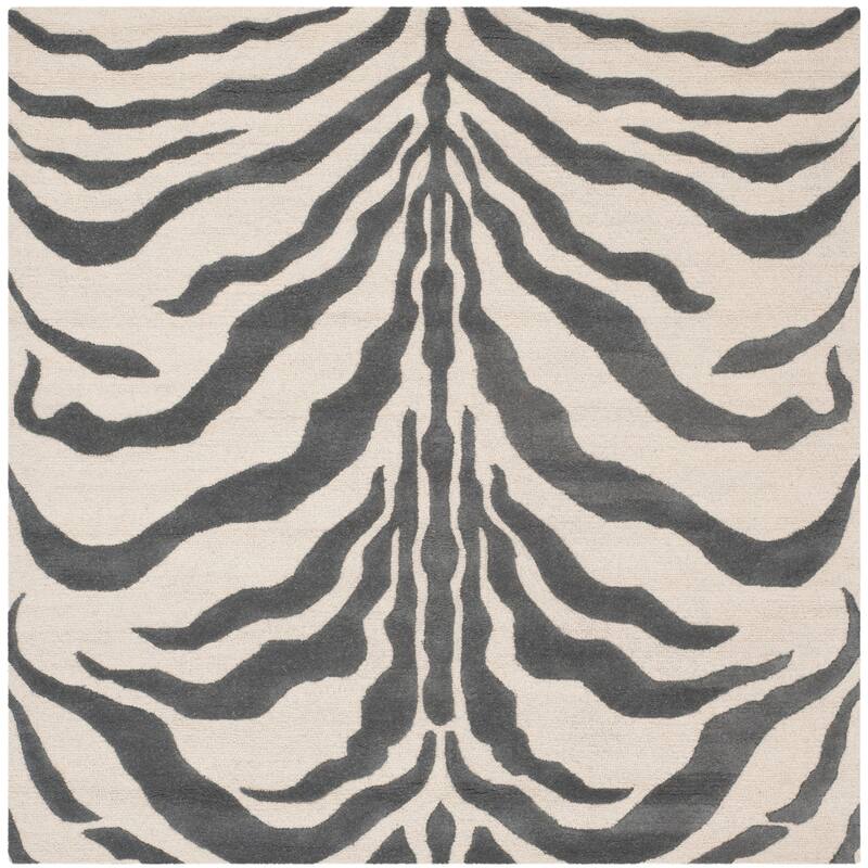 SAFAVIEH Handmade Cambridge Salina Animal Print Wool Rug - 6' x 6' Square - Ivory/Dark Grey