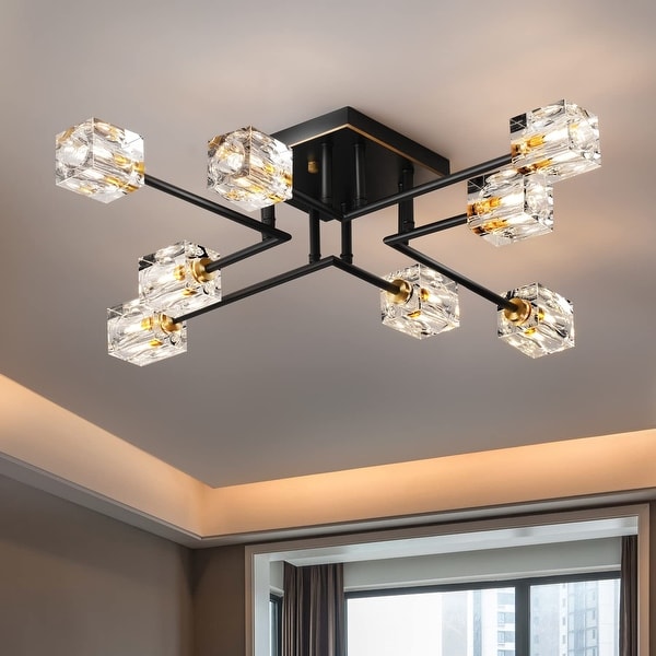 8 Lights Semi Flush Mount Ceiling Light Fixture Black and Gold Modern Crystal Chandeliers Farmhouse Lighting Fixtures On Sale Bed Bath Beyond 37747169