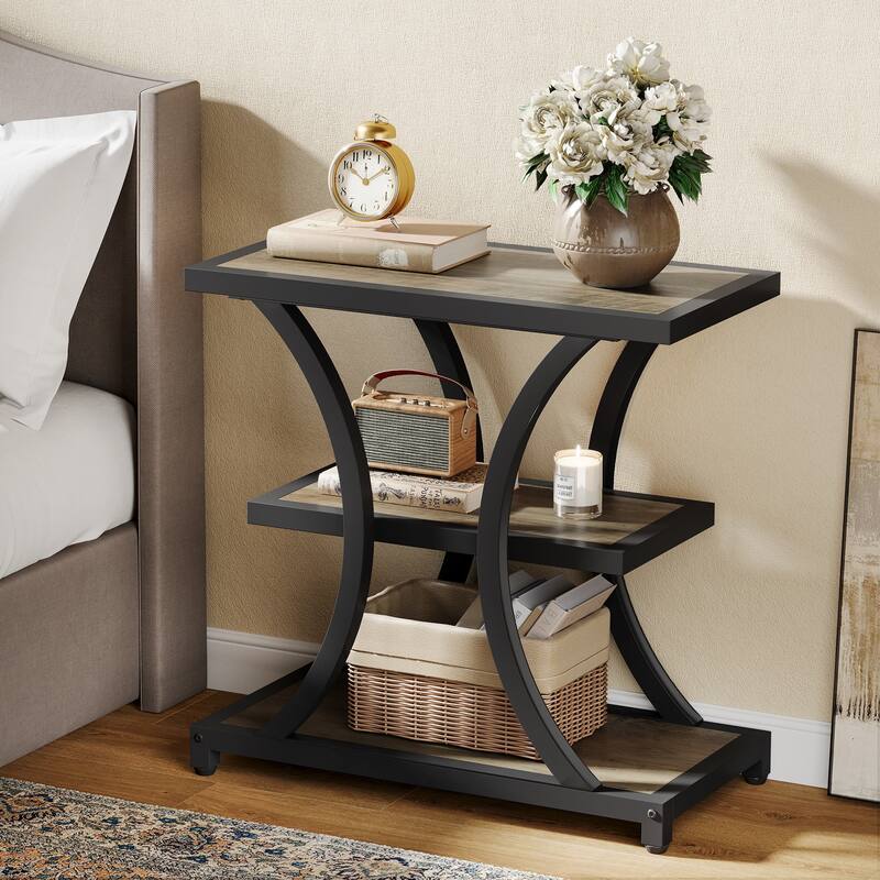 3-Tier Industrial Side Table with Geometric Metal Design