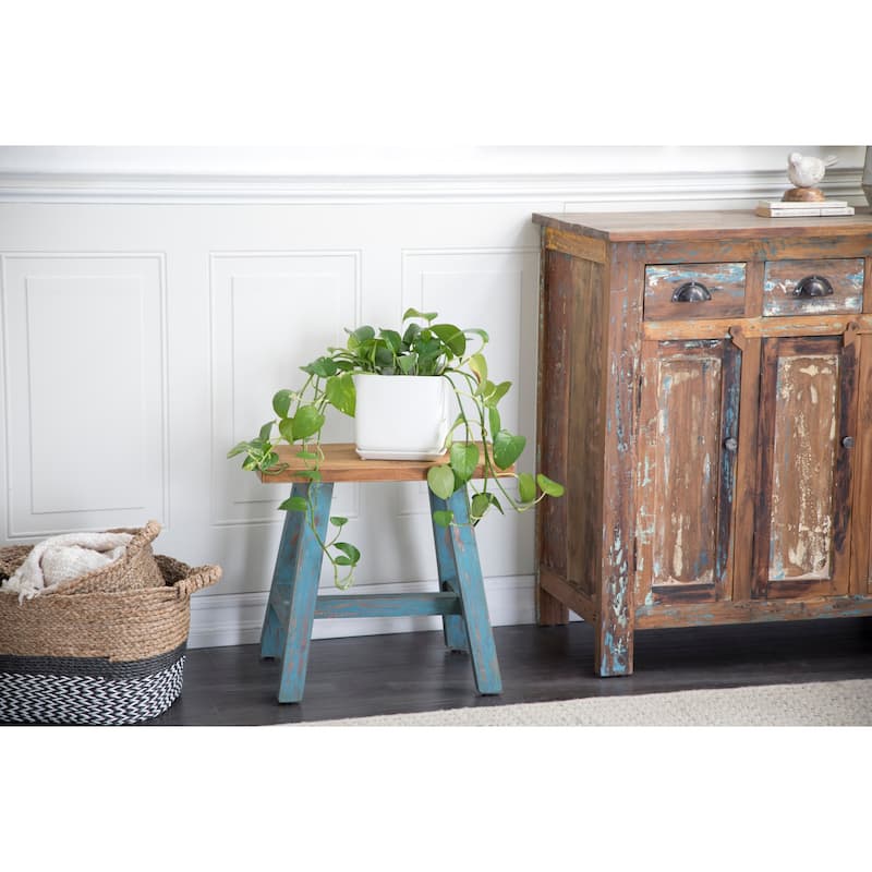 Wood Bench or Stool with Brown Wood Top - Brown or Blue - Roche River Decor