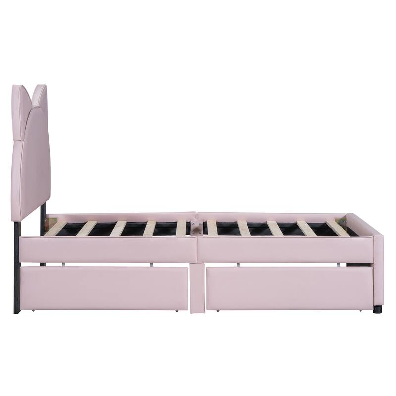 Upholstered Platform Bed with Cute Headboard and 2 Drawers