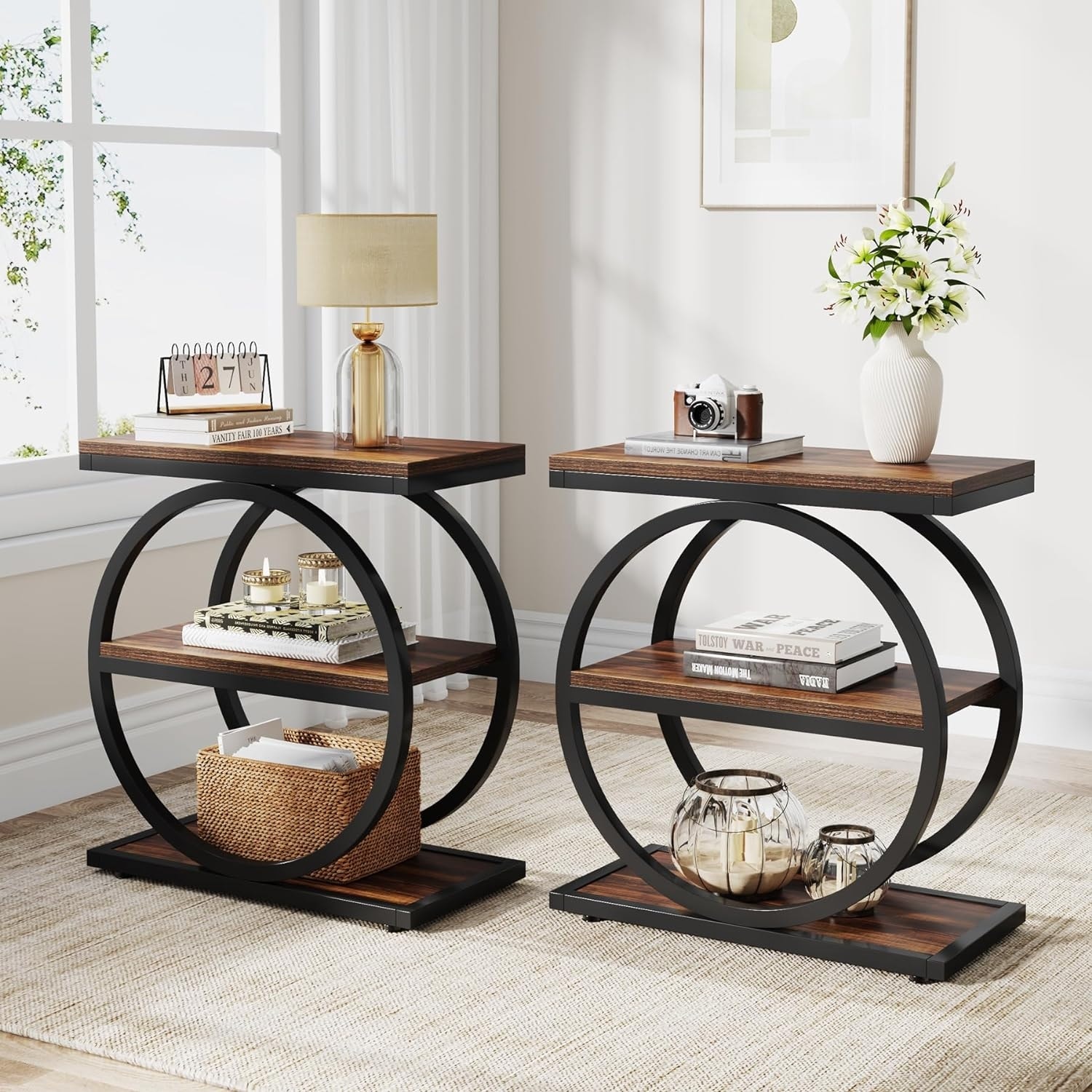 Carbon loft opsten industrial brown wood shop end table