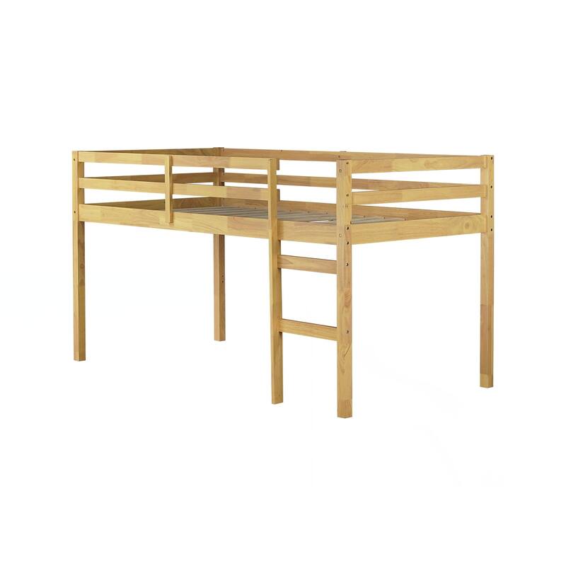 Solid Wooden, Rubber Wooden Twin Loft Bed with Ladder, Bed Platform of Strengthened Slats