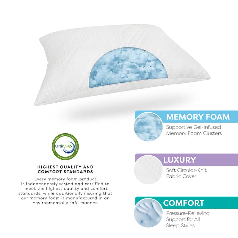Bodipedic Classics Custom Comfort Memory Foam Cluster Bed Pillow - White